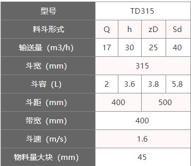 TD315型斗式提升機參數(shù)